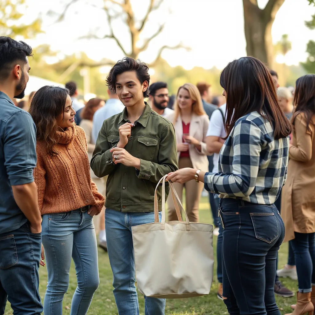 Diverse group at a community event sharing style tips with coordinated casual outfits